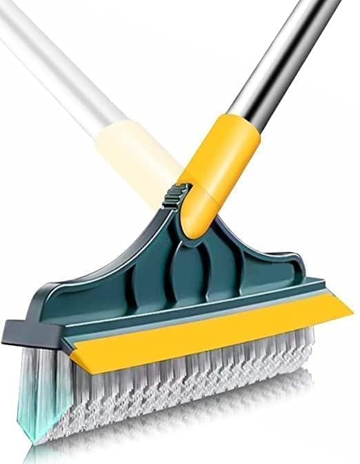 Rubber 2 in 1 Bathroom Cleaning Brush Wiper Tiles Cleaning Bathroom Brush Floor Scrub Brush with Long Handle 120 Rotate Home Kitchen Bathroom Cleaning Brush Pack-1, Multicolor