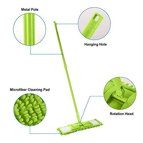 Wet and Dry Cleaning Flat Microfiber Floor Cleaning Mop with Telescopic Long Handle Dry Mop, Standard (Multicolour) (Metal)