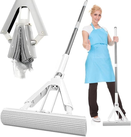 Premium Easy Floor Cleaner with Self-Squeeze Wringing, Hands-Free Extended Highly-Absorbent PVA Sponge Mop for Laminate, Tile, Hardwood Floor