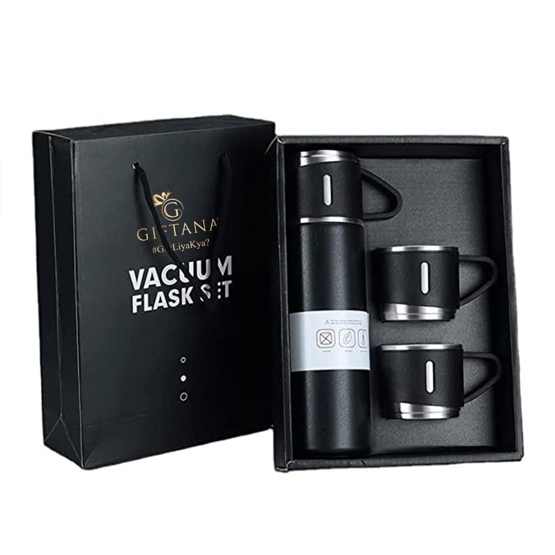 Vacuum Flask Set with 3 Stainless Steel Cups Combo - 500ml - Odourless & Keeps Liquid Hot & Cold- Diwali Gift, Christmas Gift, Employee Welcome Kit, Housewarming Gift, Wedding Gifts