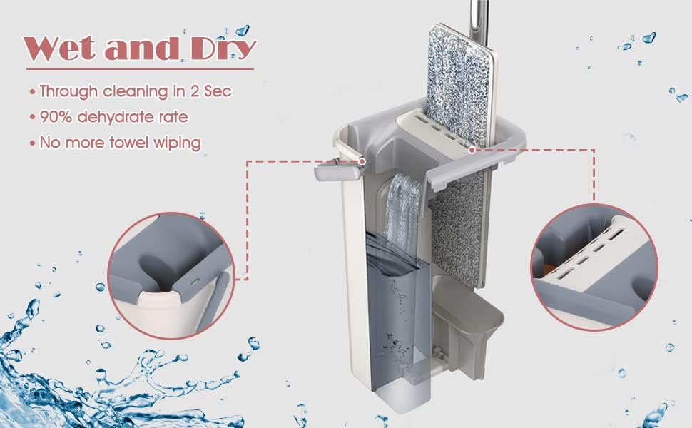 Mop with Bucket for Floor Cleaning, Pocha for Floor Cleaning, Microfiber Flat Mop with Bucket, Hands Free Squeeze, Cleaning Mops, 360°Rotating Wet and Dry Cleaning Mop