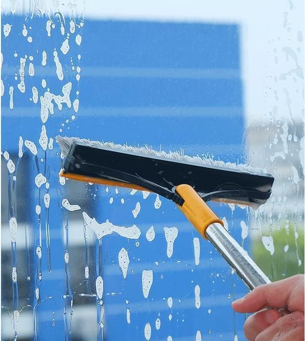 Rubber 2 in 1 Bathroom Cleaning Brush Wiper Tiles Cleaning Bathroom Brush Floor Scrub Brush with Long Handle 120 Rotate Home Kitchen Bathroom Cleaning Brush Pack-1, Multicolor