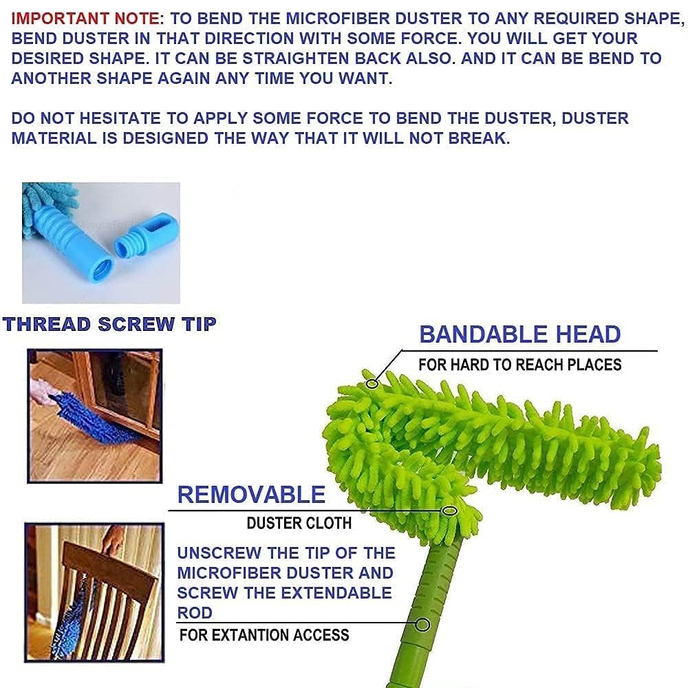 3 in 1 Duster Microfiber Feather Bendable & Extendable Fan Cleaning Duster with 100 inches Expandable Pole Handle Washable for High Ceiling Fans,Window Blinds, Furniture