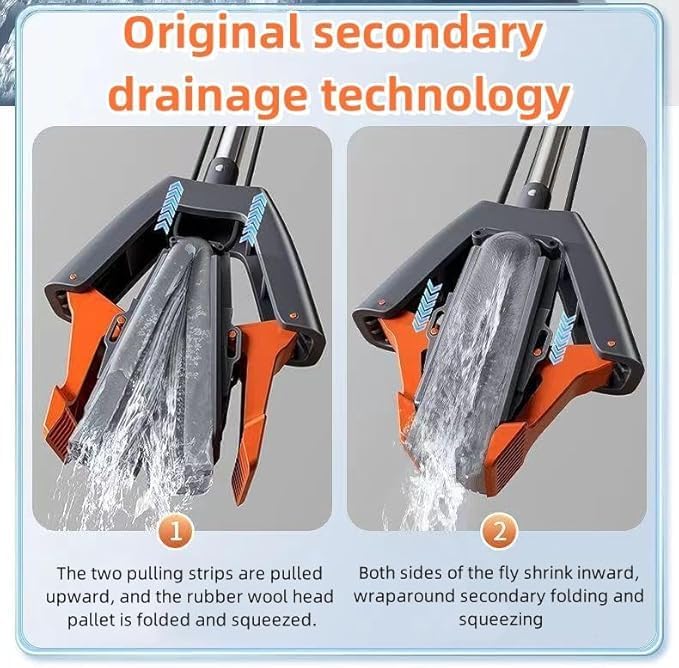 Premium Easy Floor Cleaner with Self-Squeeze Wringing, Hands-Free Extended Highly-Absorbent PVA Sponge Mop for Laminate, Tile, Hardwood Floor