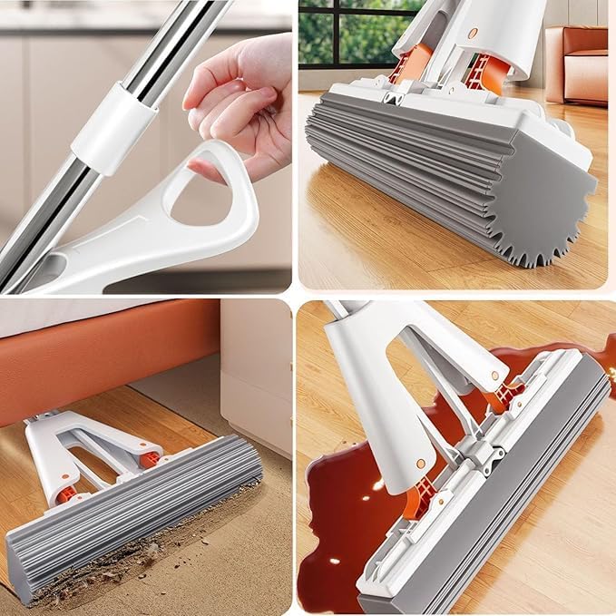 Premium Easy Floor Cleaner with Self-Squeeze Wringing, Hands-Free Extended Highly-Absorbent PVA Sponge Mop for Laminate, Tile, Hardwood Floor