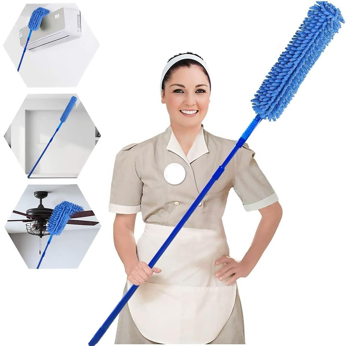 3 in 1 Duster Microfiber Feather Bendable & Extendable Fan Cleaning Duster with 100 inches Expandable Pole Handle Washable for High Ceiling Fans,Window Blinds, Furniture