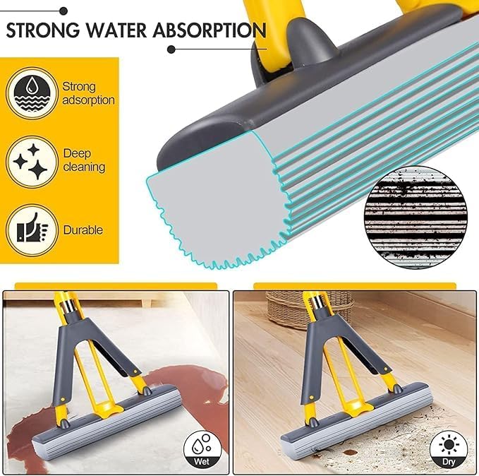 Premium Easy Floor Cleaner with Self-Squeeze Wringing, Hands-Free Extended Highly-Absorbent PVA Sponge Mop for Laminate, Tile, Hardwood Floor