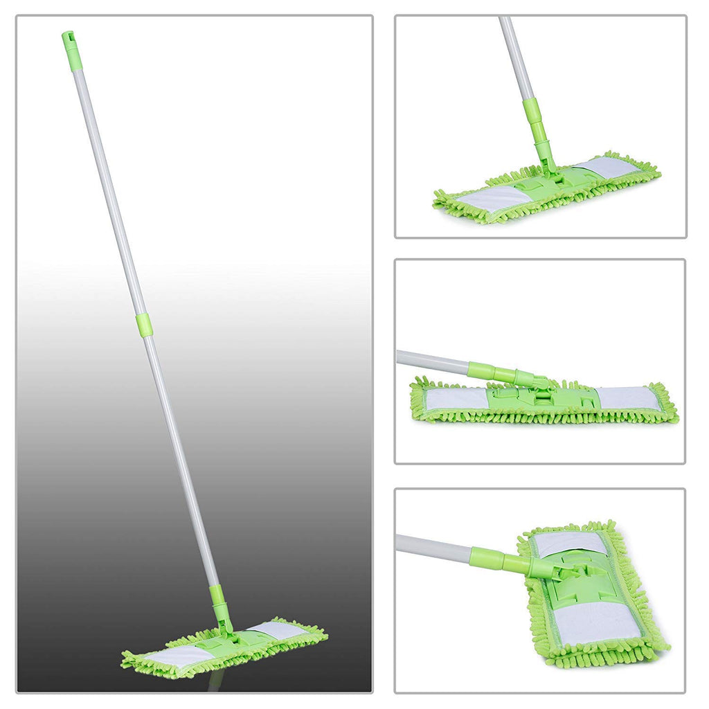 Wet and Dry Cleaning Flat Microfiber Floor Cleaning Mop with Telescopic Long Handle Dry Mop, Standard (Multicolour) (Metal)