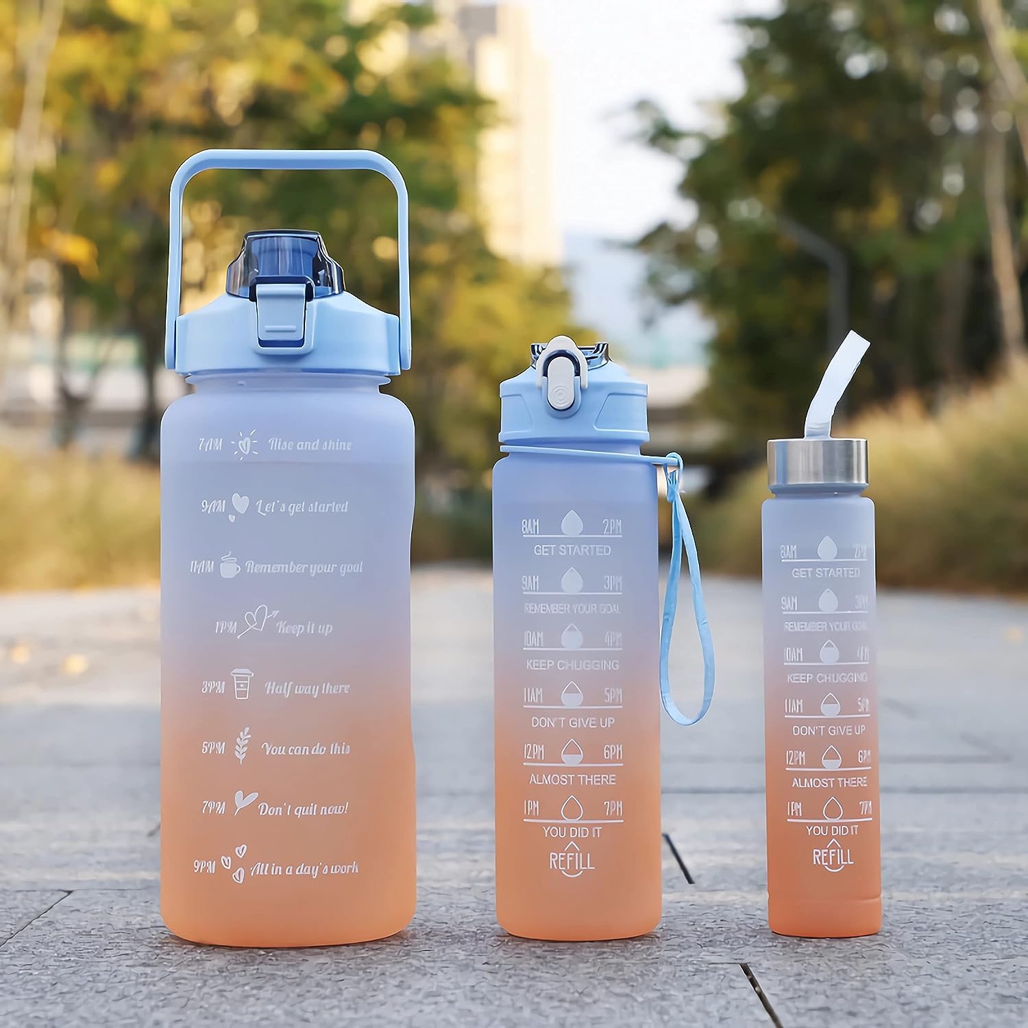 Sport Motivational Plastic Water Bottle, Set of 3, Blue
