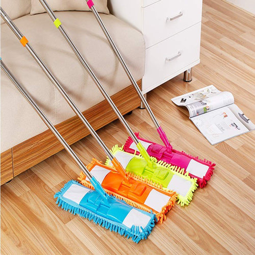 Wet and Dry Cleaning Flat Microfiber Floor Cleaning Mop with Telescopic Long Handle Dry Mop, Standard (Multicolour) (Metal)