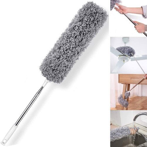 Improved Extra Long Microfiber Duster with Extension Pole (30 to 100 inches) Scratch-Resistant Cover, Bendable, Washable, Lint Free Feather Dusters for Cleaning Roof, Ceiling Fan,Blinds