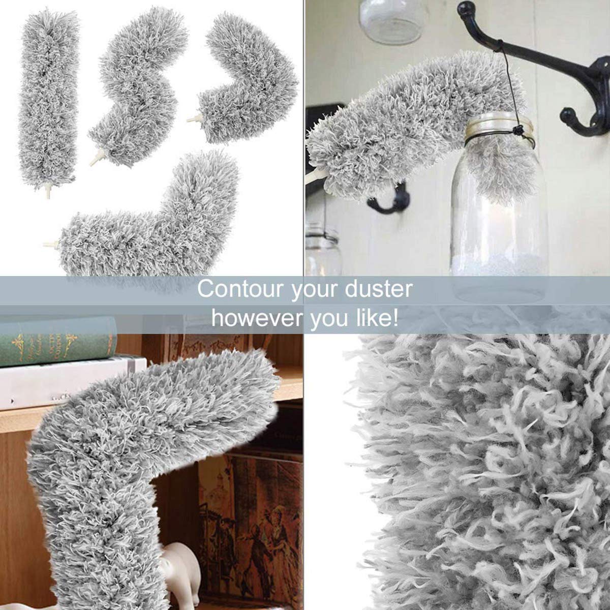 Improved Extra Long Microfiber Duster with Extension Pole (30 to 100 inches) Scratch-Resistant Cover, Bendable, Washable, Lint Free Feather Dusters for Cleaning Roof, Ceiling Fan,Blinds