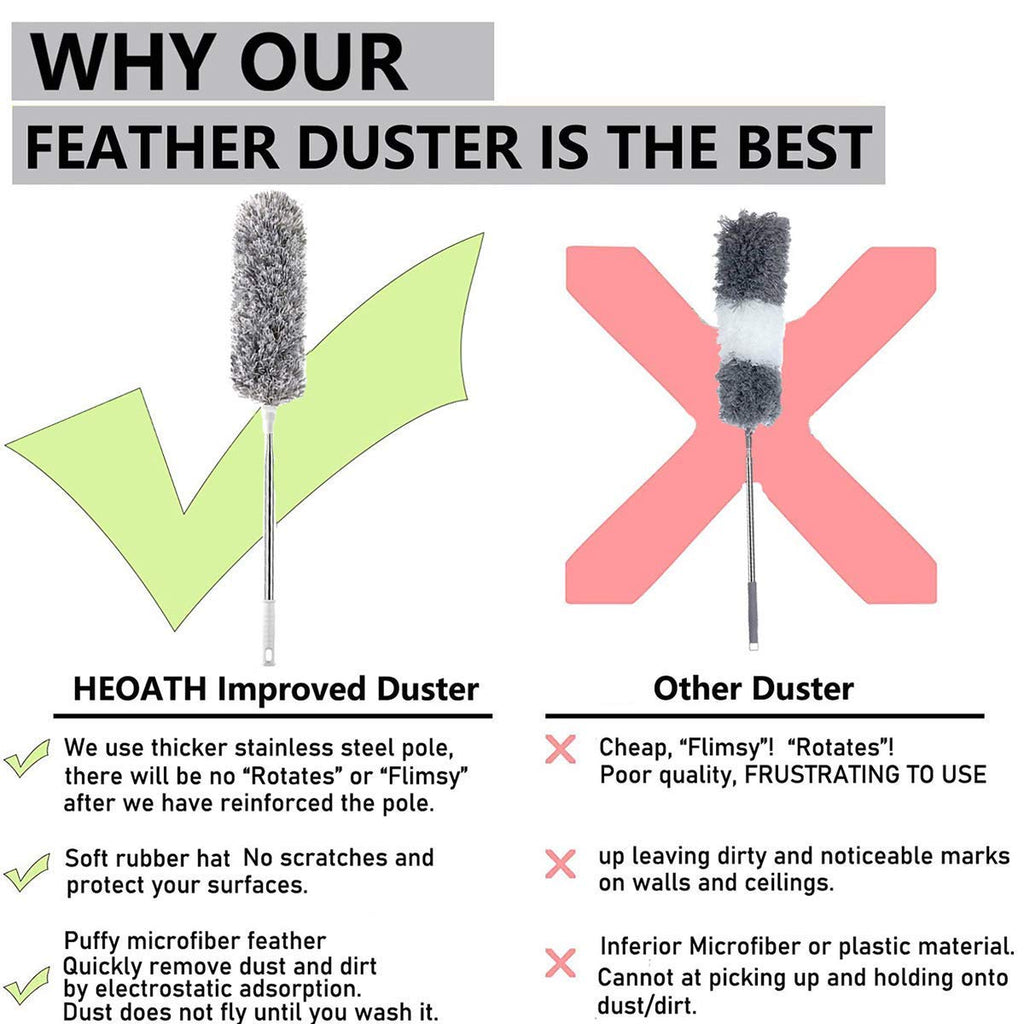 Improved Extra Long Microfiber Duster with Extension Pole (30 to 100 inches) Scratch-Resistant Cover, Bendable, Washable, Lint Free Feather Dusters for Cleaning Roof, Ceiling Fan,Blinds