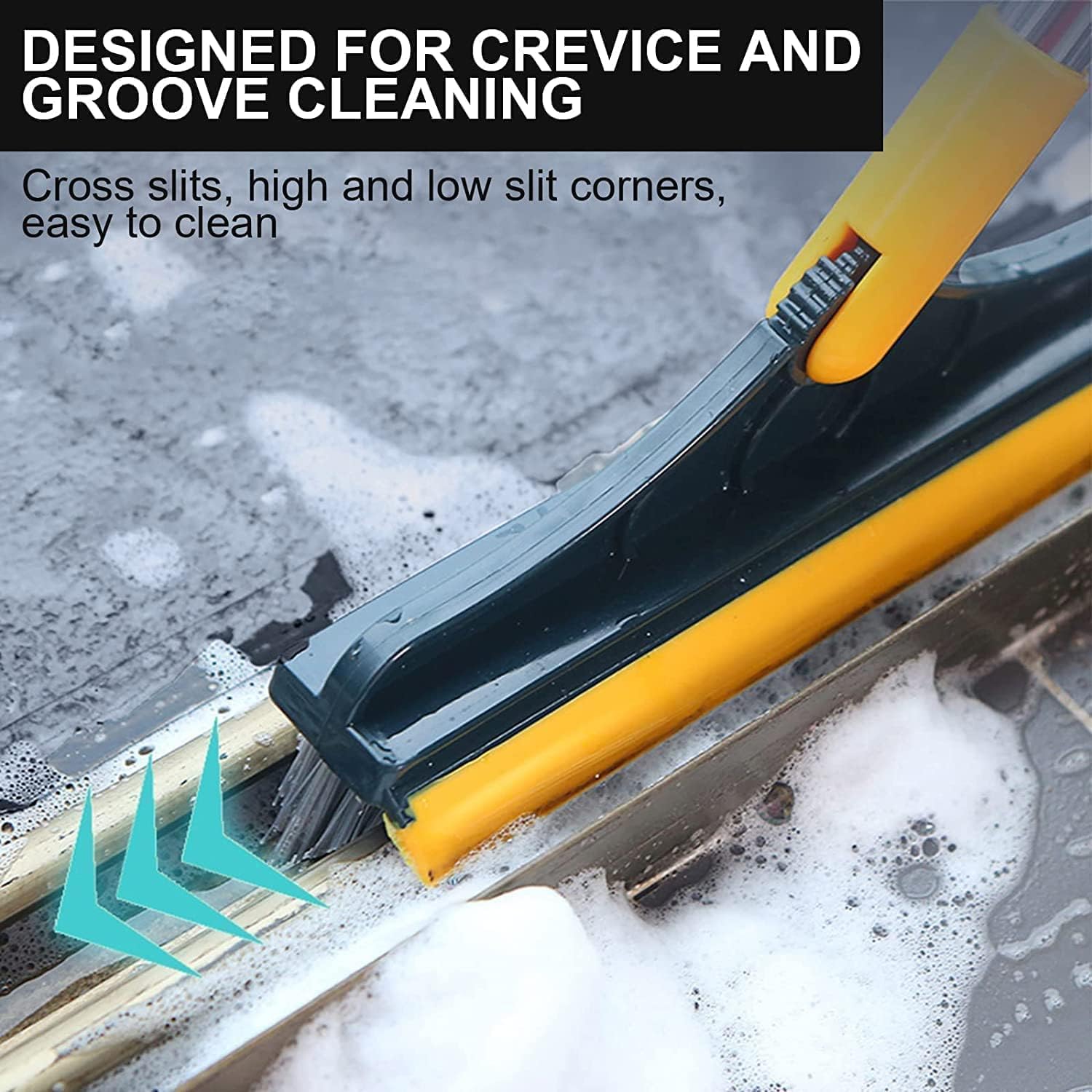 Rubber 2 in 1 Bathroom Cleaning Brush Wiper Tiles Cleaning Bathroom Brush Floor Scrub Brush with Long Handle 120 Rotate Home Kitchen Bathroom Cleaning Brush Pack-1, Multicolor