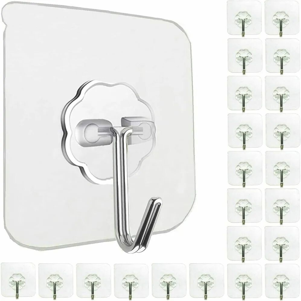 Adhesive Wall Hook, Strong Transparent Sticker Mount, Pack of 12